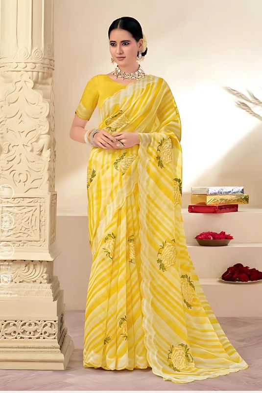 Yellow Organza Laxmipati Saree – Shop Elegant Poshak K-310 Sanvi - Main Image