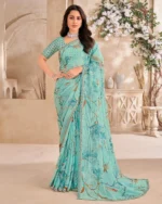 ice blue organza saree