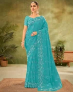 Blue chiffon saree