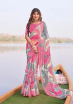 Pink party wear chiffon saree
