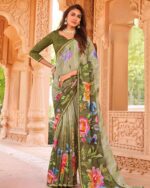 Laxmipati Madhubala green chiffonsaree