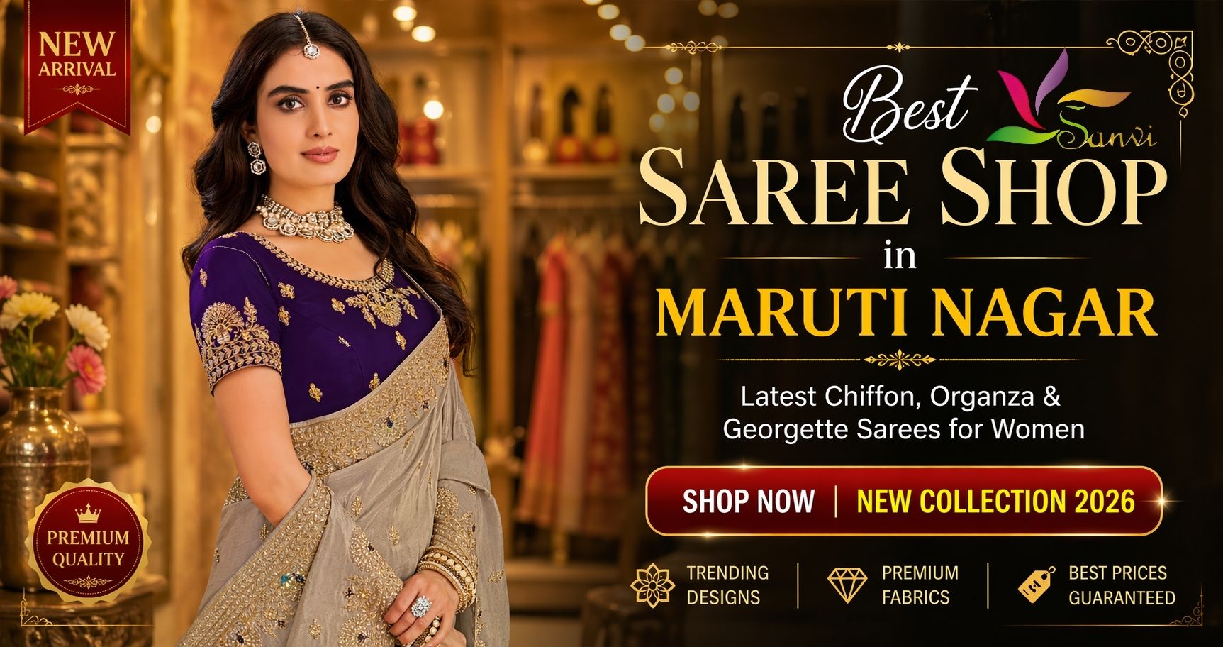 Best saree shop in Maruti Nagar with latest chiffon organza and georgette sarees for women