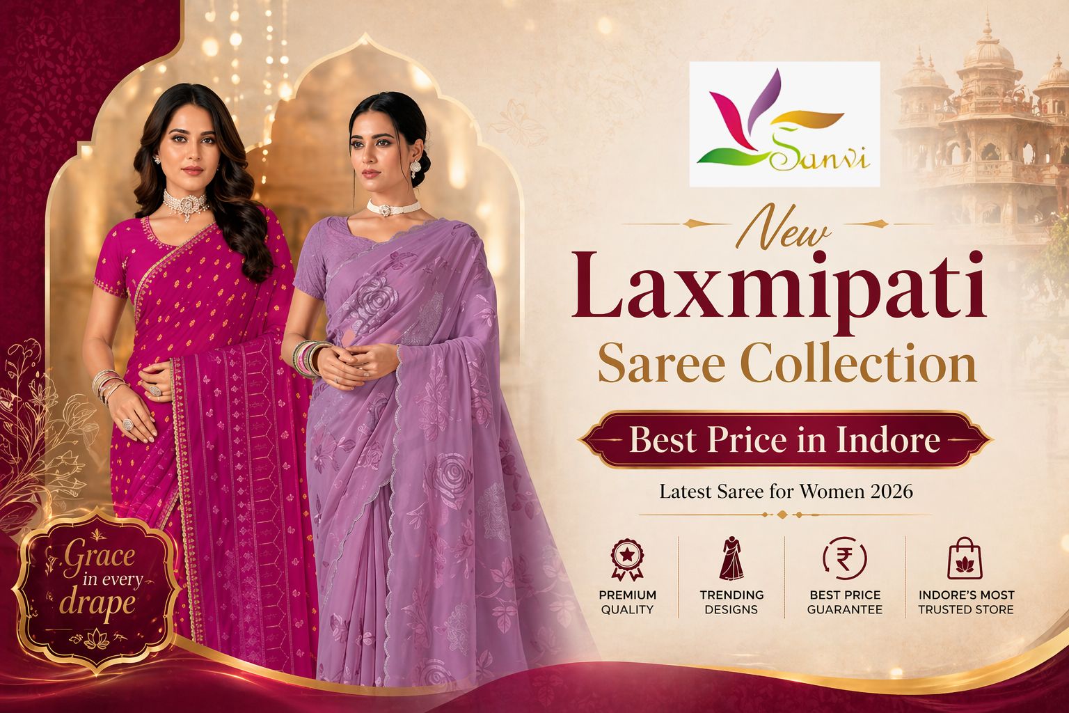 Laxmipati saree collection featuring pink and purple saree models best price in Indore