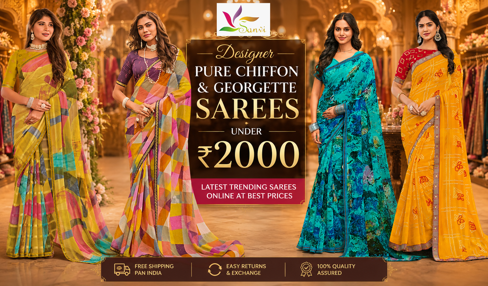 Pure chiffon and georgette sarees under ₹2000 featuring designer Laxmipati saree collection